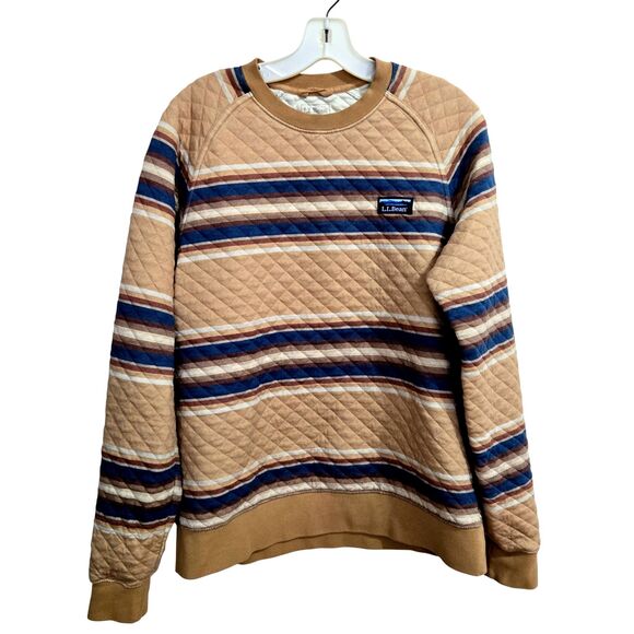 L.L.Bean Sweatshirt Mens M Cotton Quilted Pullover Warm Colors Striped southwest - Picture 1 of 7